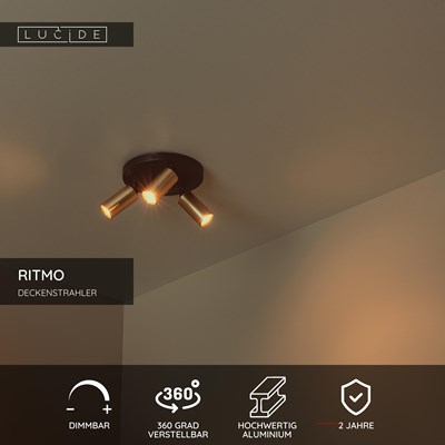 Lucide RITMO - Deckenstrahler - Ø 18 cm - 3xGU10 (MR11) - Mattes Gold / Messing